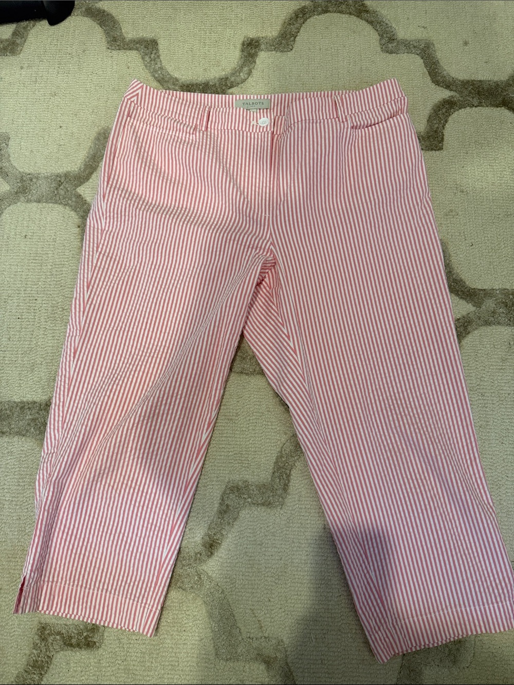 Talbots Pink & White Striped Chinos Cropped Pants.